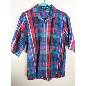 Knights of Round Table Plaid Colorful Button Down Shirt Large